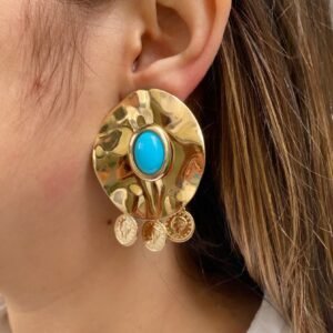 Brinco medalha turquesa