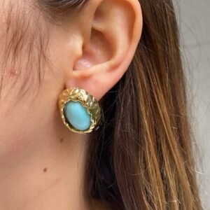 Brinco oval azul turquesa